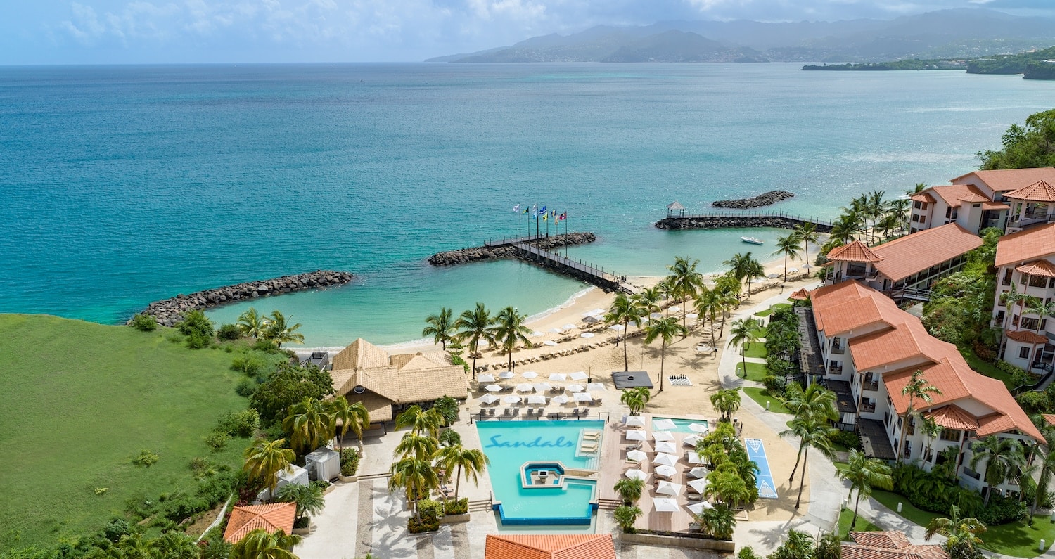 Sandals Grenada suite with private pool and tropical garden.