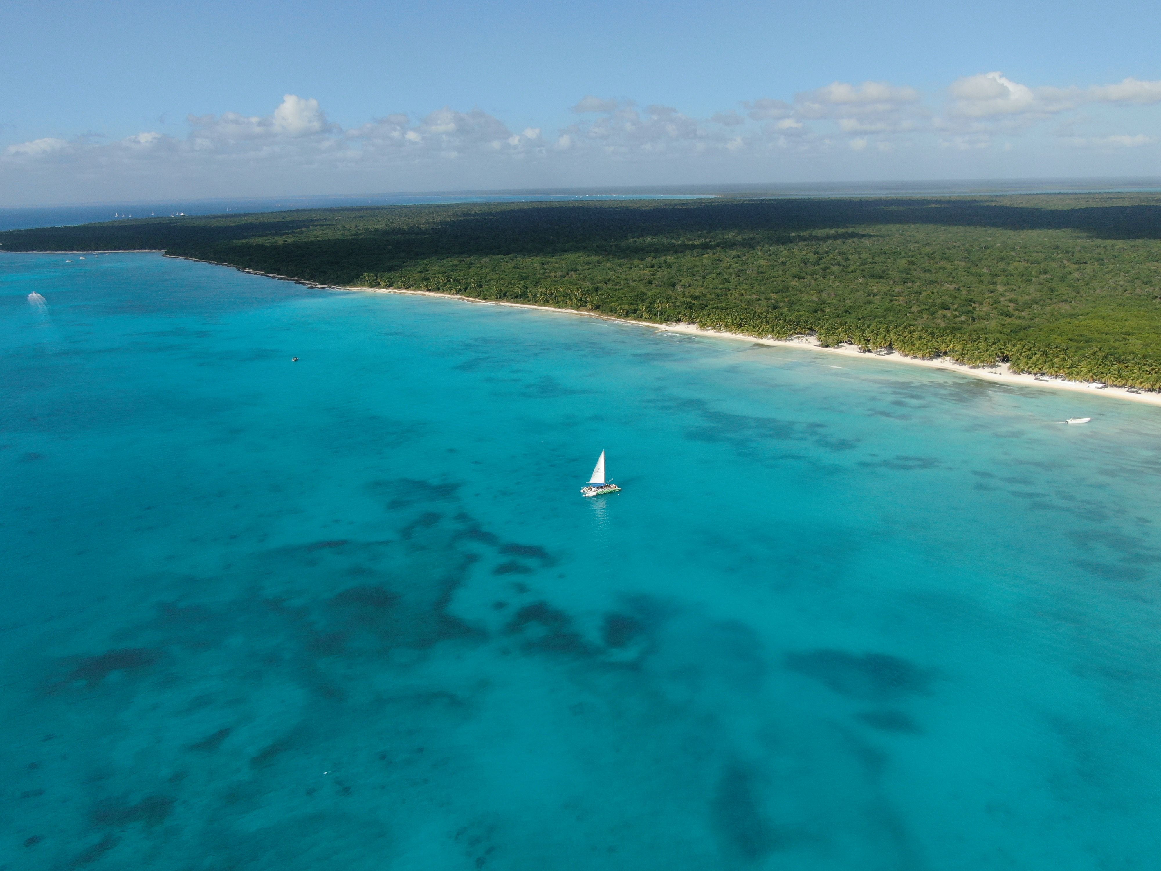 Kayaking along a tropical coastline.